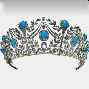 Victorian Rose Cut Diamond / Turquoise Tiaras, 15.45ct Diamond, Silver Purity 92.5 ,Handmade Tiaras/Crown image 1