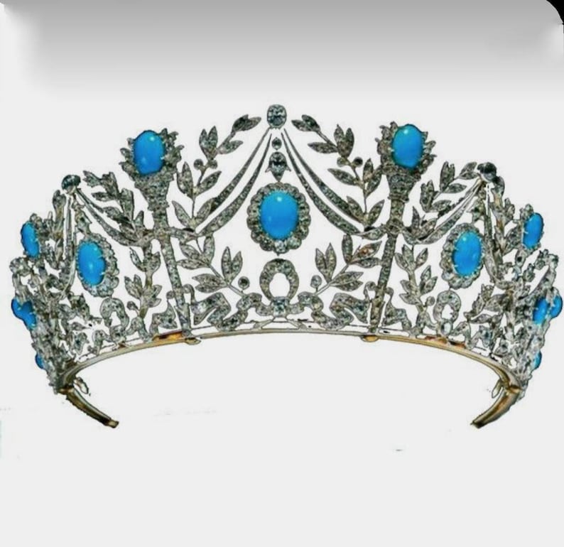 Victorian Rose Cut Diamond / Turquoise Tiaras, 15.45ct Diamond, Silver Purity 92.5 ,Handmade Tiaras/Crown image 1