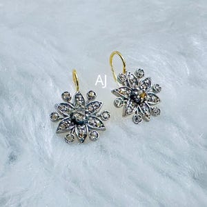 Victorian Rose cut / Uncut  Diamond Earrings,  1.45ct Diamond, Silver Purity 92.5,  Handmade Earrings