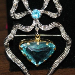 Victorian Rose cut Diamond 2.14ct Diamond And Aquamarine , Silver Purity 92.5,Handmade Brooch