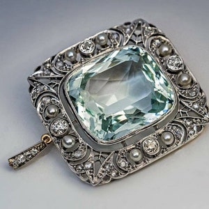 Victorian Rose cut Diamond 2.14ct Diamond And Aquamarine , Silver Purity 92.5,Handmade Pendant