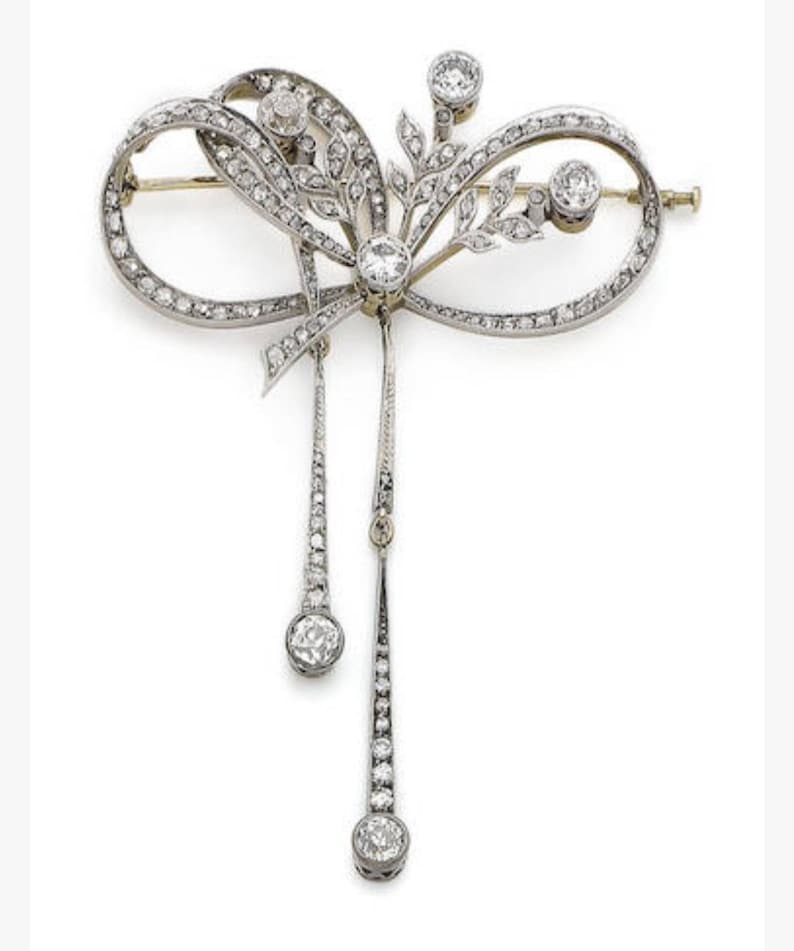 Victorian Rose Cut Diamond Bow Silver Brooch, Silver Purity 92.5