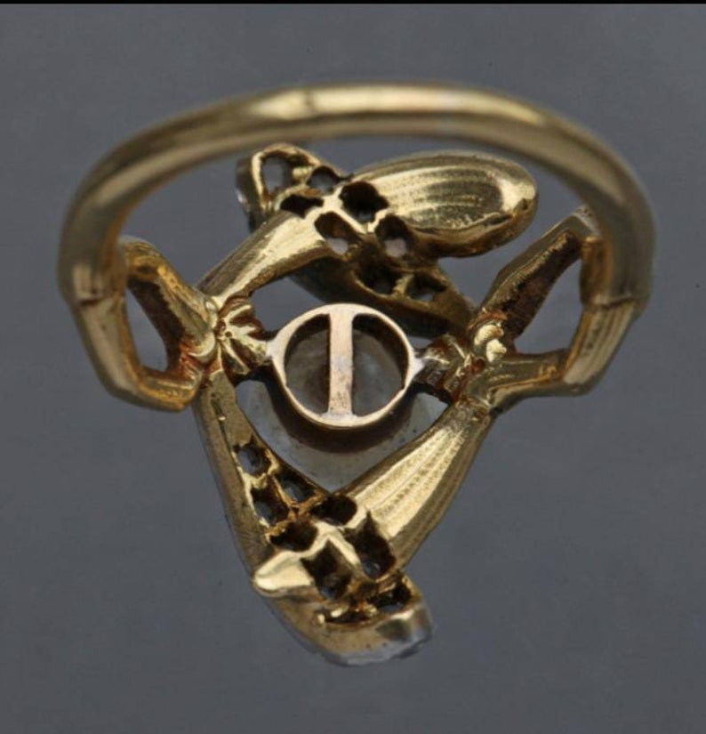 Victorian Style Designer Ring With Gold Plated Rose Cut Diamond and Pearl Ring Silver Purity 92.5 Handmade Pearl Ring
