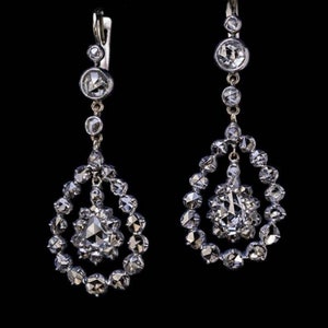 Victorian Rose cut / Uncut Polki Diamond Earrings,  2.15ct Diamond, Silver Purity 92.5,  Handmade Earrings
