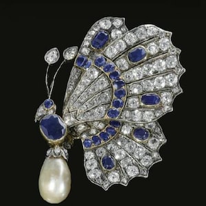 Butterfly brooch /Victorian Butterfly Zircon,Pearl Blue sapphire and Silver Brooch, Silver Purity 92.5,Handmade butterfly Brooch