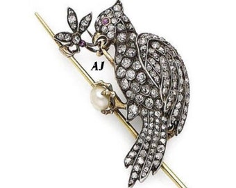 Bird brooch /Victorian Bird Rosecut Diamond Pearl and Silver Brooch, Silver Purity 92.5,Handmade Brooch