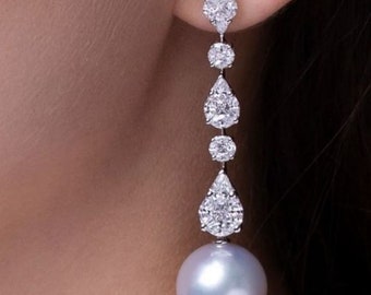 American Diamonds and pearl Earrings, Zircon earrings Silver Purity 92.5,  Handmade Zircon and pearl Earrings