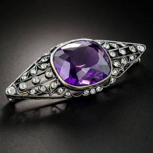 Victorian Rose cut Diamond And Amethyst Silver Brooch, Silver Purity 92.5,Handmade Amethyst Brooch