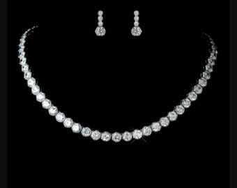 Handmade American Diamond Necklace Set, Sterling Silver Wedding Jewelry