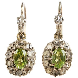 Pendientes de peridoto y diamante talla rosa espectacular, diamante de 1,05 ct, pureza de plata 92,5, pendientes de lágrima hechos a mano
