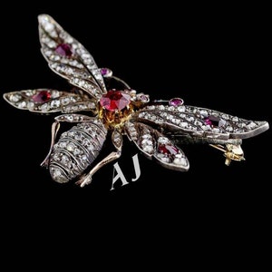 Butterfly brooch /Victorian Butterfly Rosecut Diamond and Ruby Silver Brooch, Silver Purity 92.5,Handmade Ruby butterfly Brooch