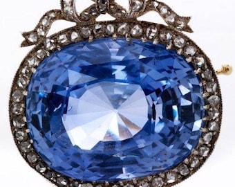 Victorian Rose Cut Diamond Brooch, Blue Sapphire, Sterling Silver Handmade Pendant