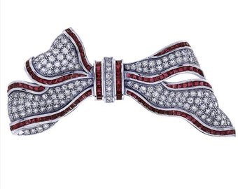 Beautiful Zircon and Ruby Bow Silver Brooch, Silver Purity 92.5,Handmade Bow Brooch