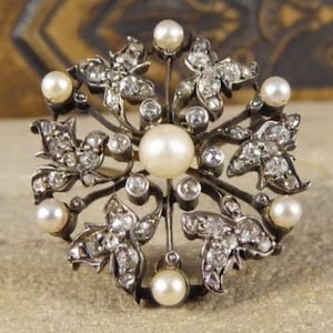 Victorian Rosecut Diamond And Pearl Silver Brooch, Silver Purity 92.5,Handmade Brooch /Wedding brooch