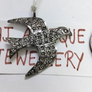 Victorian Rose cut Diamond bird Pendant, Silver Purity 92.5,Handmade bird pendant/ Antique  Pendant