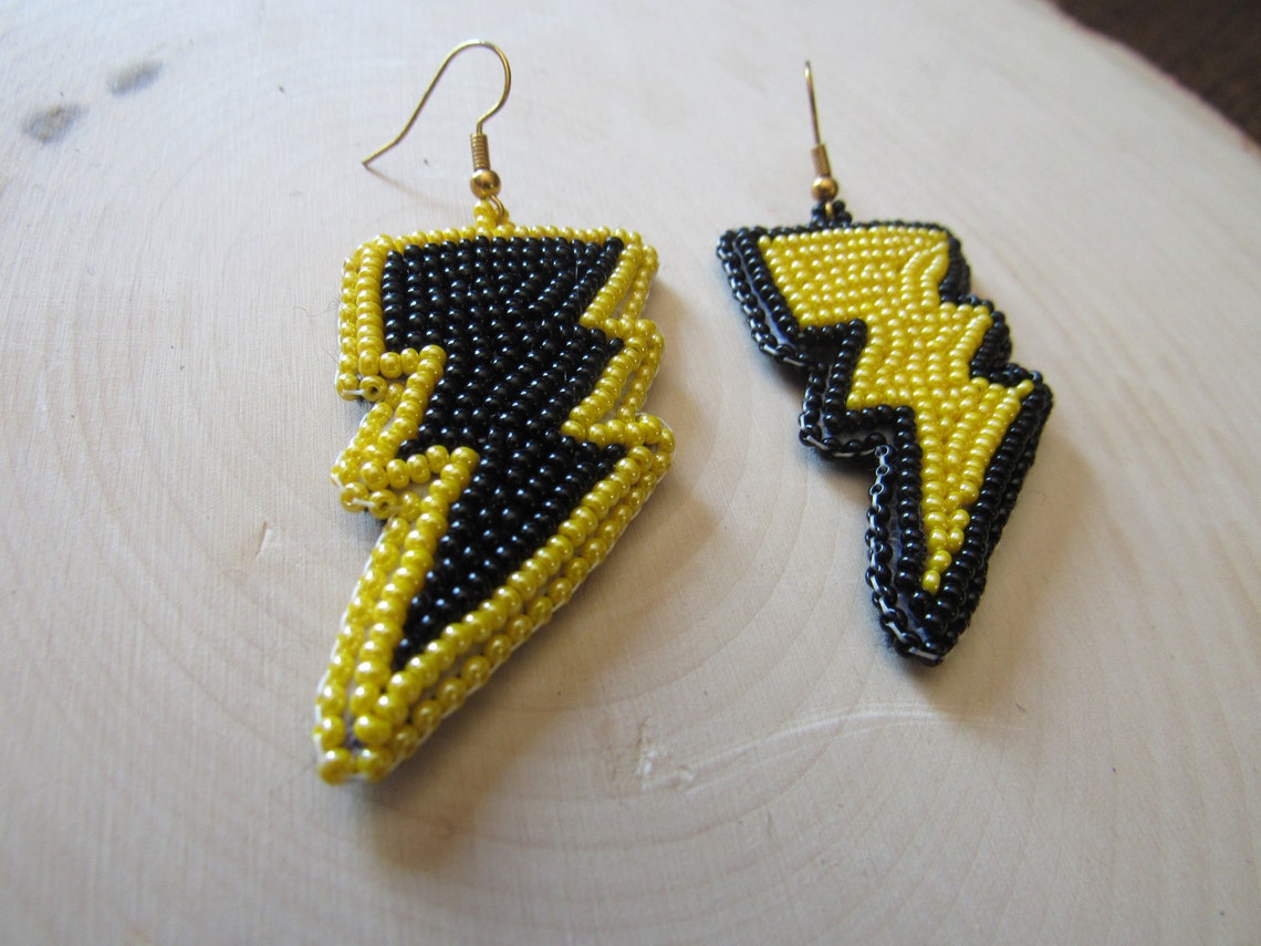Lightning Bolt Seed Bead Earrings/denki Kaminari Inspired/my Etsy