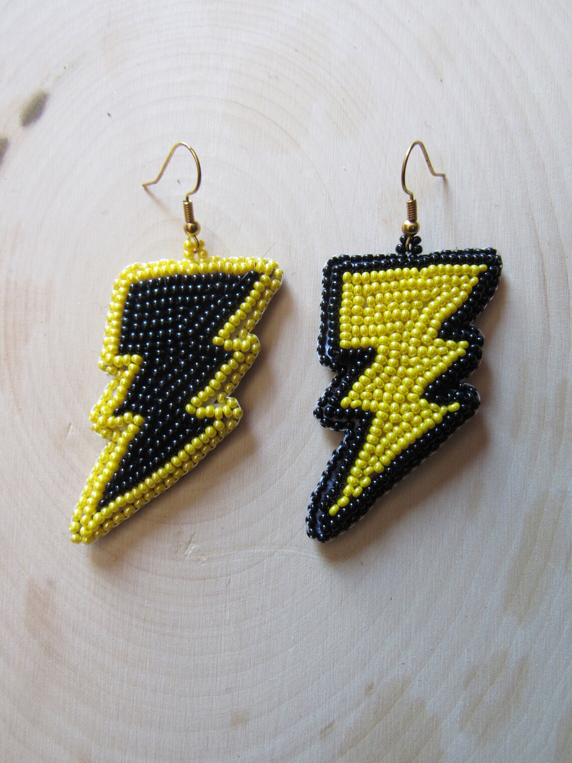 Lightning Bolt Seed Bead Earrings/denki Kaminari Inspired/my Etsy
