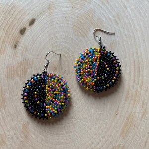 Beaded Half Neon Rainbow and Half Black Earrings