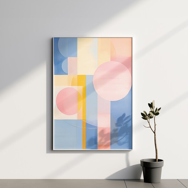 Geometric Pastel Art Print, Modern Abstract Digital Print, Soft Tones Wall Decor, Printable Geometric Poster, Minimalist Home Art