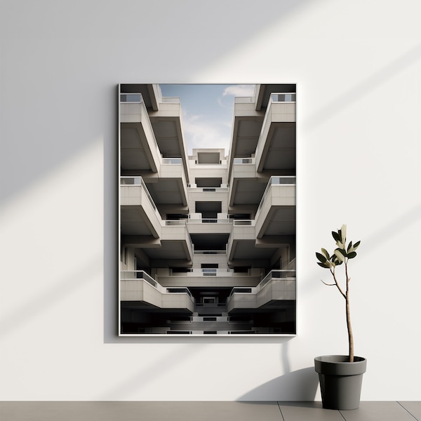 Modern Architecture Print, Symmetrical Art Print, Concrete Architectural Art, Digital Download Decor, Printable Wall Art