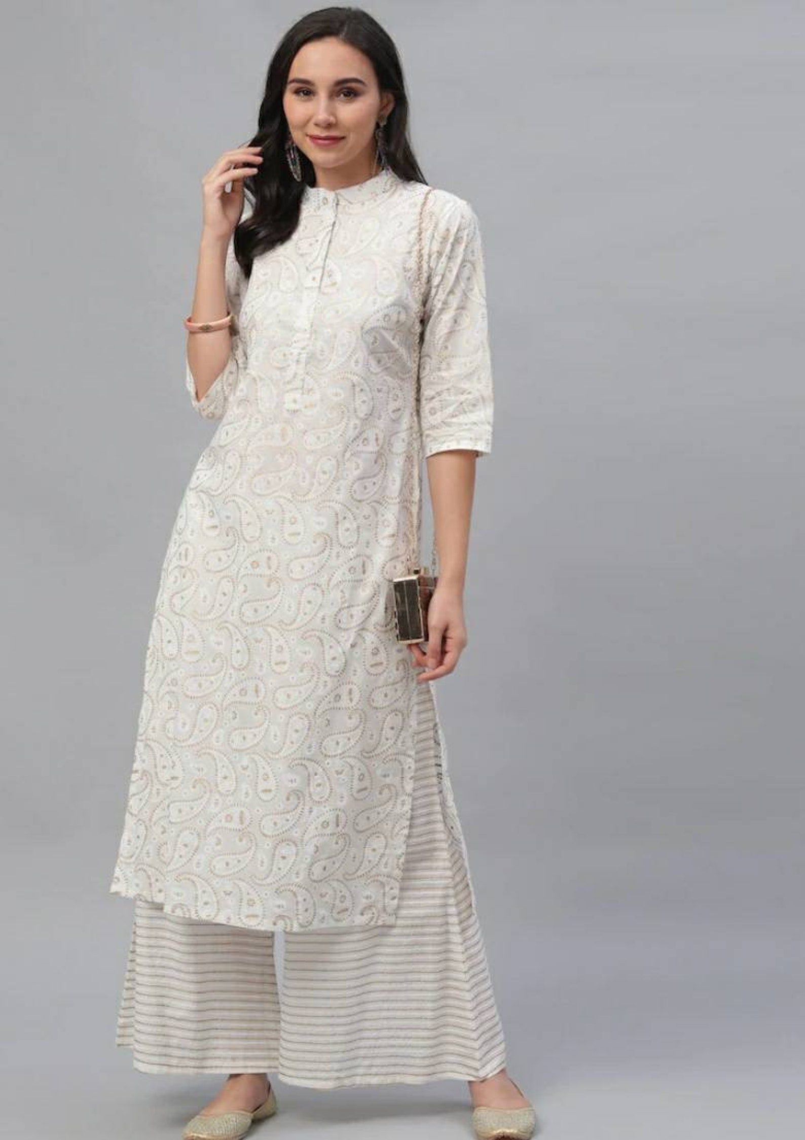 Kurta Set Cream Colour Kurta With Palazzos White Dress For Etsy