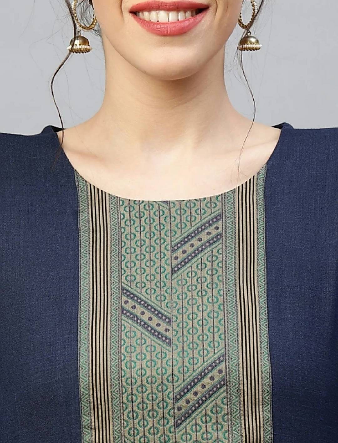 Women Navy Blue Cotton Kurta set main image 1