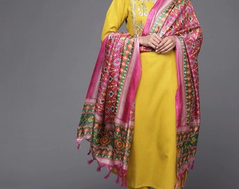Reine Baumwolle Kurta Set - Senfgelbe Passe Design Kurta Hose & Dupatta - Indian Ethnic Wear - Kleider für Frauen - Party Wear Kleid