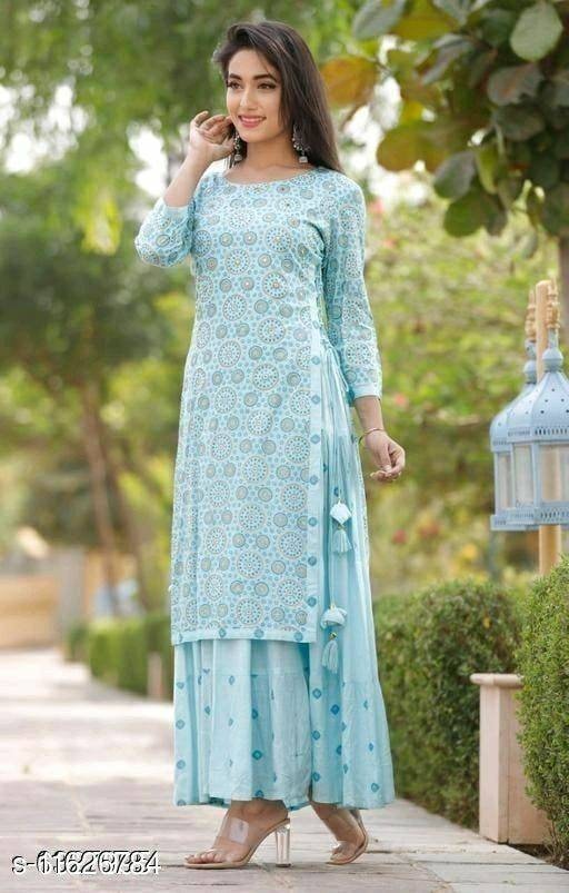 Kurti Ash Blue Yoke Design Straight Kurta Indian Dress Kurtis for Women ...