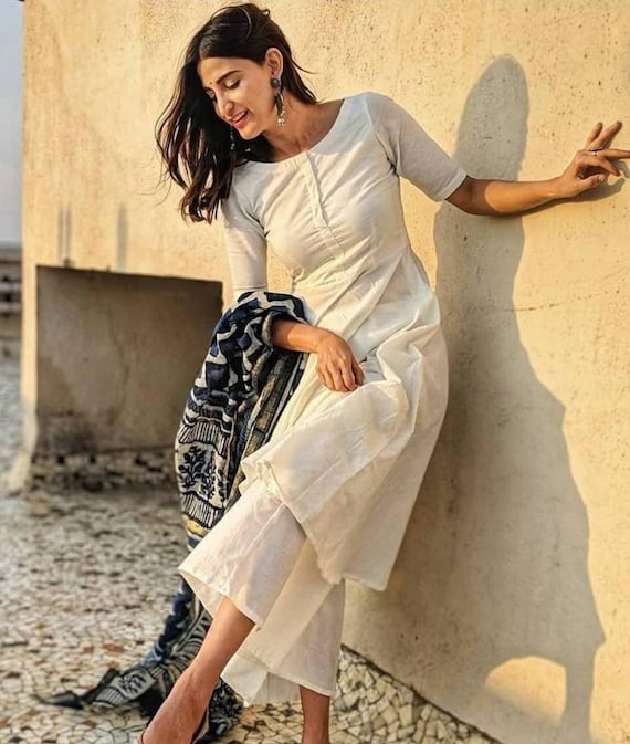 Buy Off White Pakistani Kurti With Tulip Pant and Chiffon Dupatta,festive  Outfit Online in India - Etsy