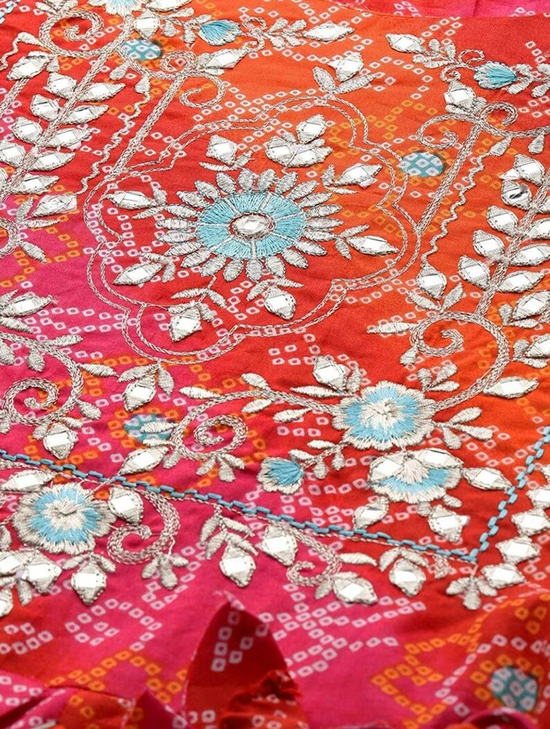 Anarkali Kurta Red & Orange Cotton Printed Anarkali Embroidered Kurti ...