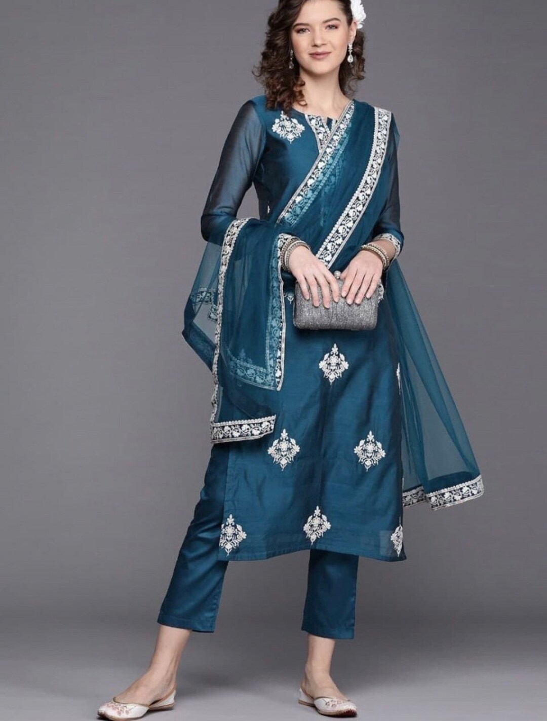 Teal Blue Kurta Imported Pant main image 0