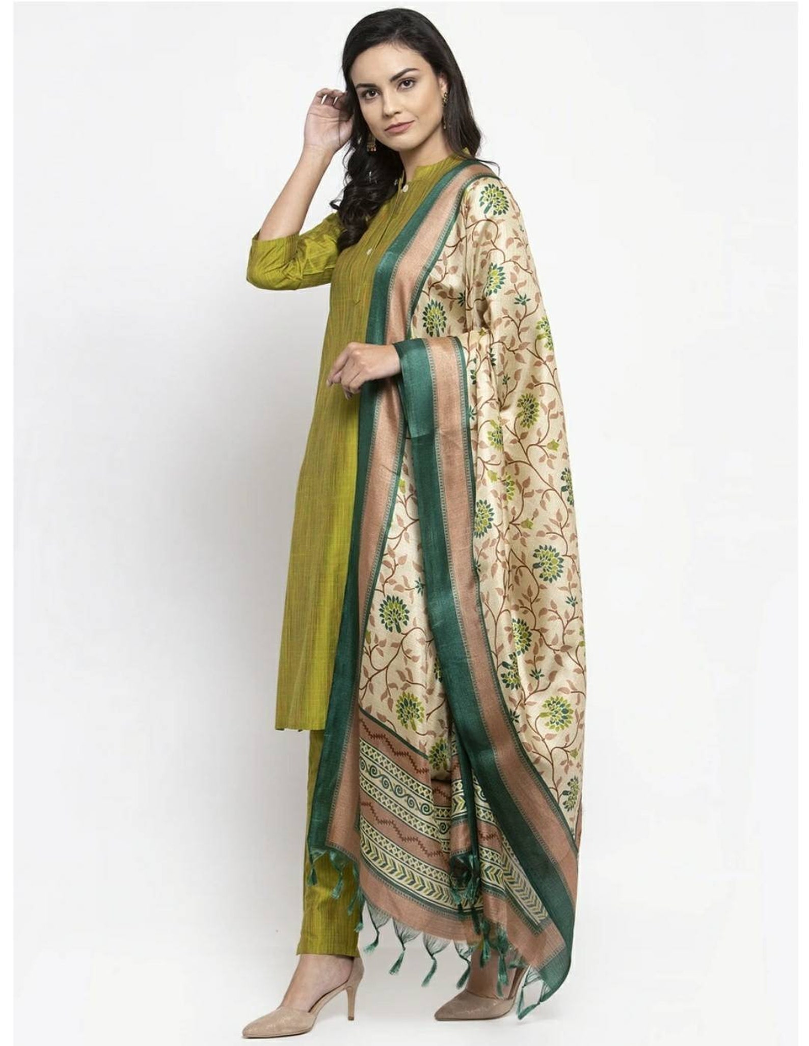 Silk Kurta Set Green Solid Kurta With Trousers & Dupatta Indian Ethnic ...