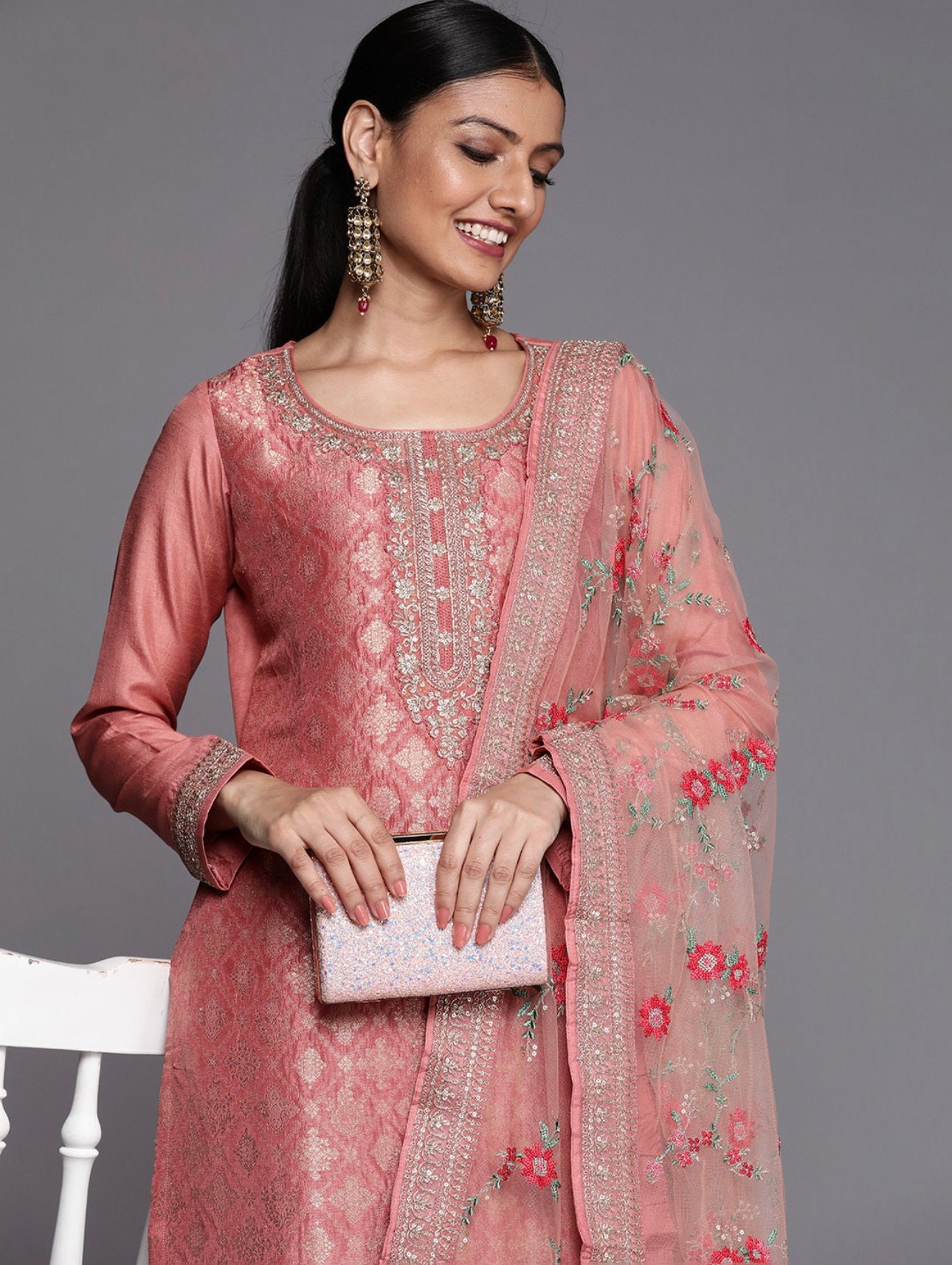 Peach colour shop kurti