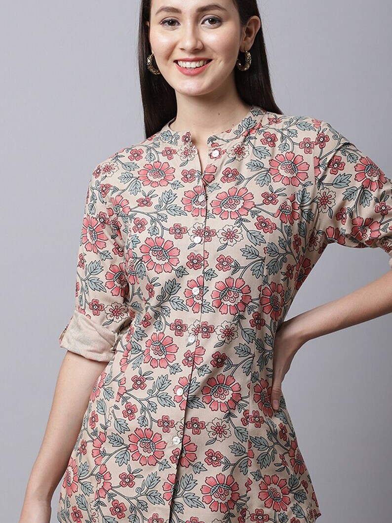 Indian Tunics For Women Brown Floral Printed Short Kurti Tunic Short Kurtis For Women Summer Tops Plus Size Tunics XXL 3XL 4XL image 7