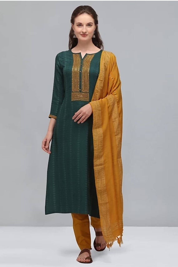 Buy Green Embroidered Shantun Festive Kurta Online - W for Woman