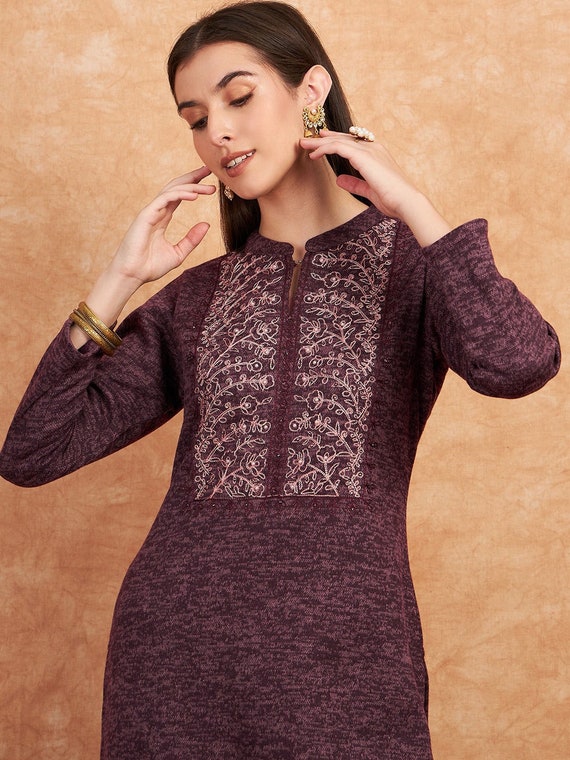 Buy Woolen Women Kurtis Woolen Pheran with Unique Kashmiri Charming  Embroidery Stylish Winter Wear for Women at Amazon.in