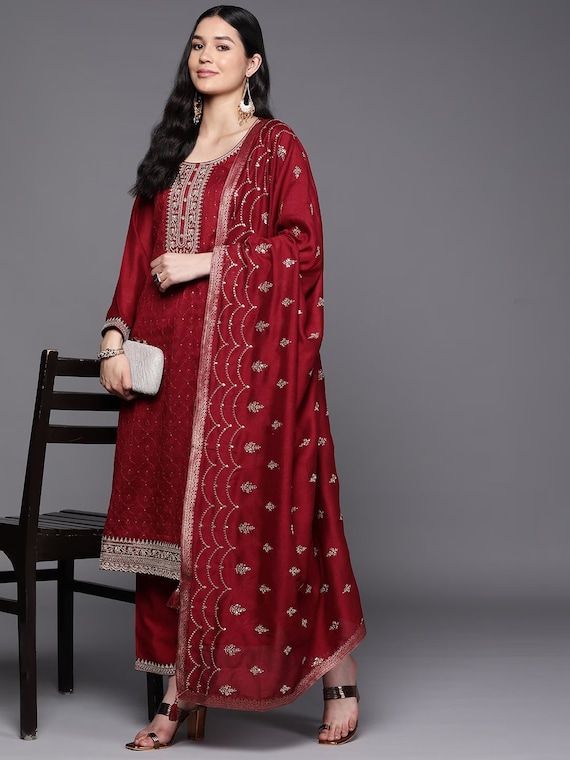 Maroon Rayon Embroidered Wrok Party Wear Kurti With Designer Pant --  Miraamall - USA UK Canada