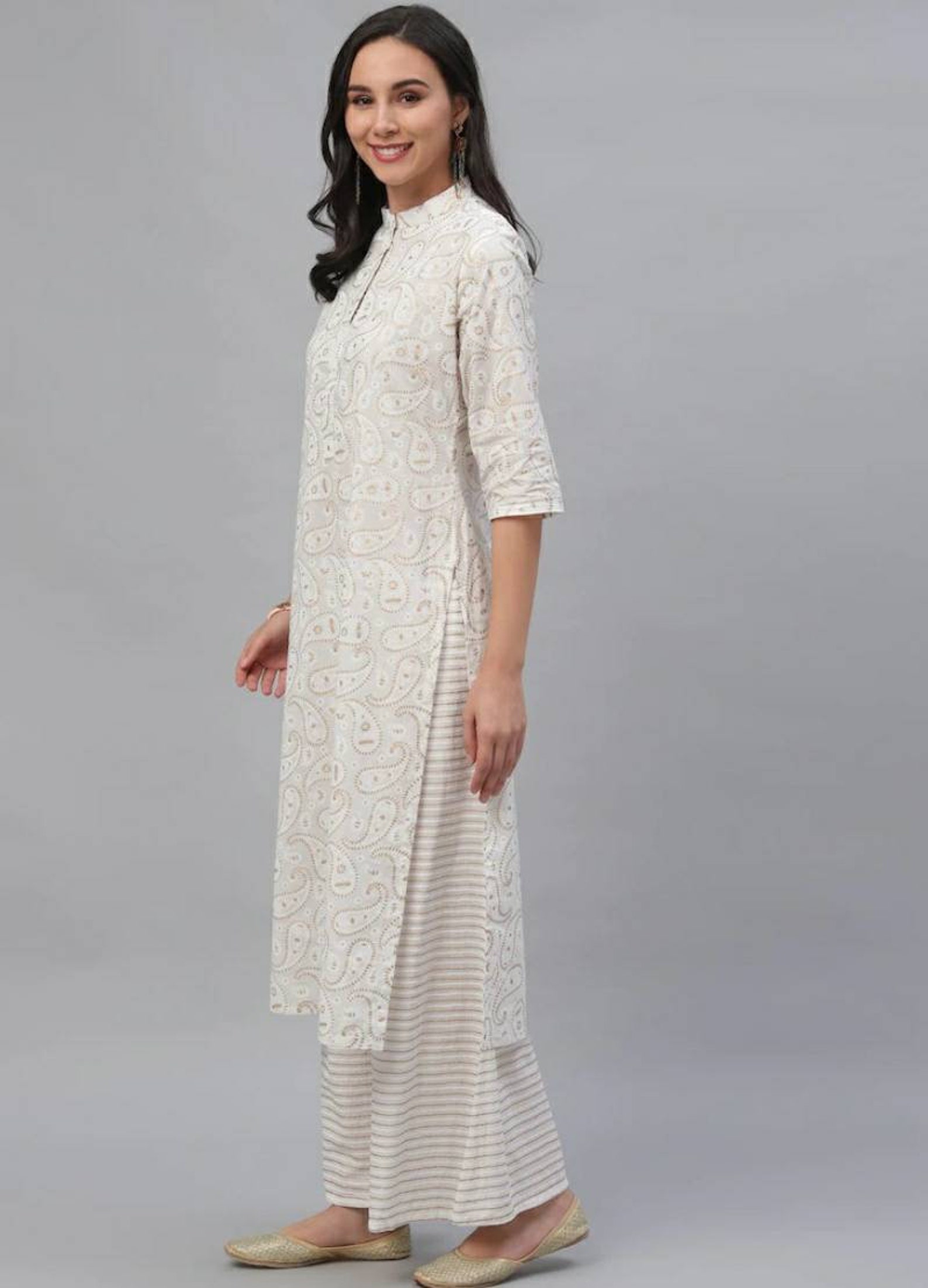 Kurta Set Cream Colour Kurta With Palazzos White Dress For Etsy