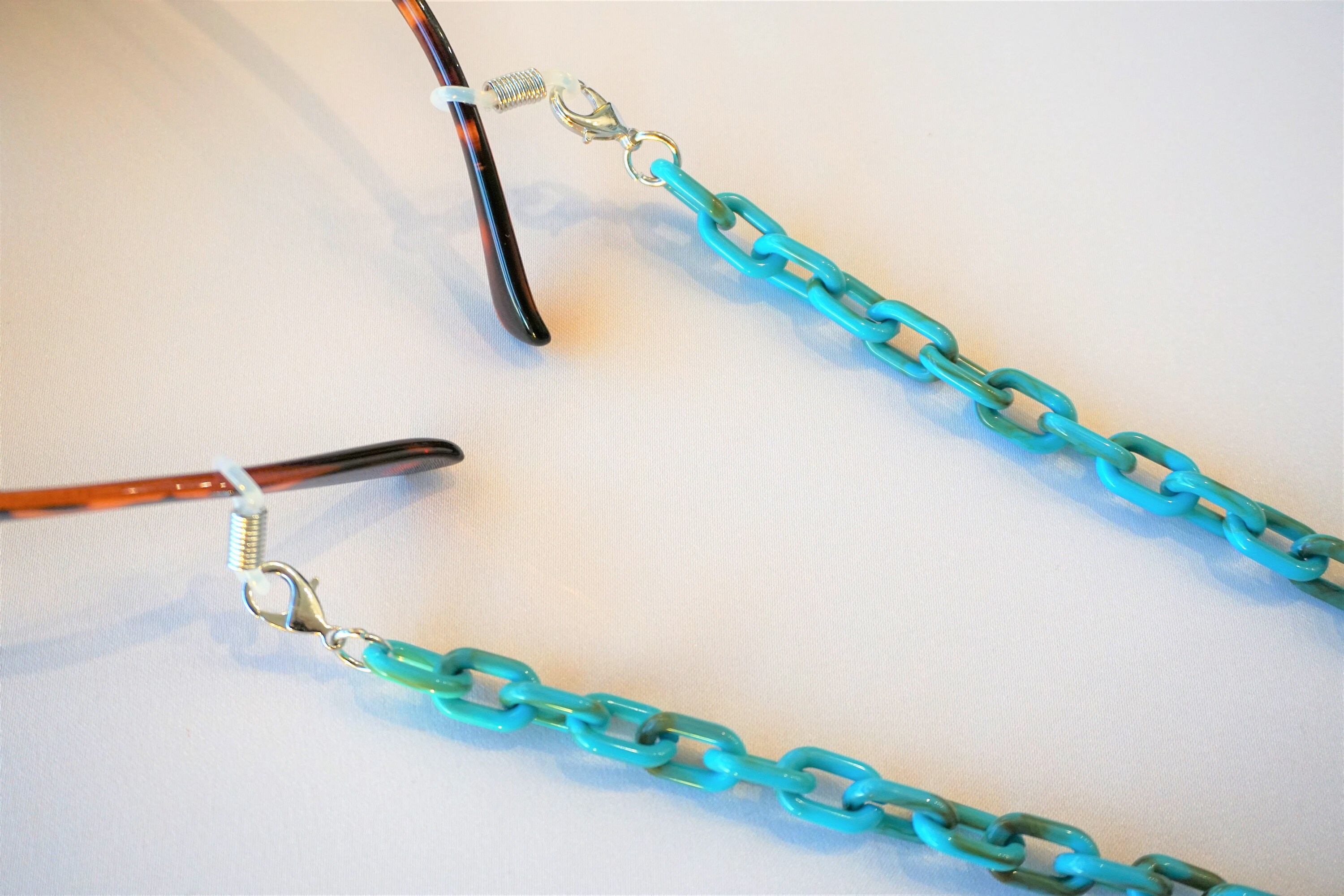 Turquoise Face Mask Chain/ Eyeglass Chain Resin Links With Silver Lobster Clasp and Eyeglass