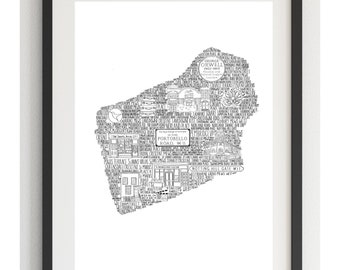 NOTTING HILL PRINT •New Home Gift • House Warming Gift  • Monochrome Print• Home Print• London Black and White Print• Map Print • First Home