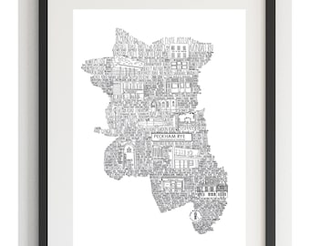 New Home Gift • House Warming Gift•  Peckham Print • Monochrome Print• Home Print• London Black and White Print• Map Print • First Home