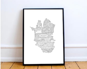 BROCKLEY PRINT • New Home Gift • House Warming Gift• Monochrome Print• Home Print• London Black and White Print• Map Print • First Home• SE4