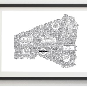 Regalo per la nuova casa • Regalo per l'inaugurazione della casa • Stampa di Islington • Stampa monocromatica • Stampa per la casa • Stampa in bianco e nero di Londra • Stampa della mappa • Prima casa