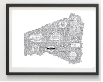New Home Gift • House Warming Gift•  Islington Print • Monochrome Print• Home Print• London Black and White Print• Map Print • First Home