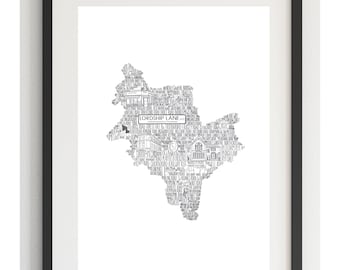 EAST DULWICH PRINT • New Home Gift • House Warming Gift • Monochrome Print• Home Print• London Black and White Print• Map Print • First Home