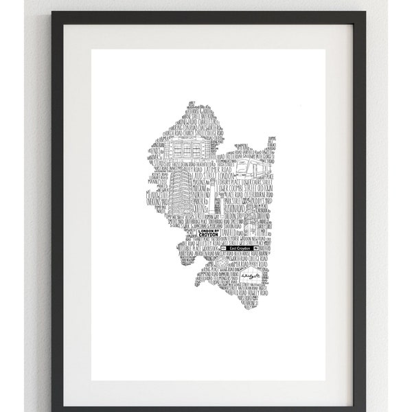 CROYDON PRINT • New Home Gift • House Warming Gift•  Monochrome Print• Home Print• London Black and White Print• Map Print • First Home