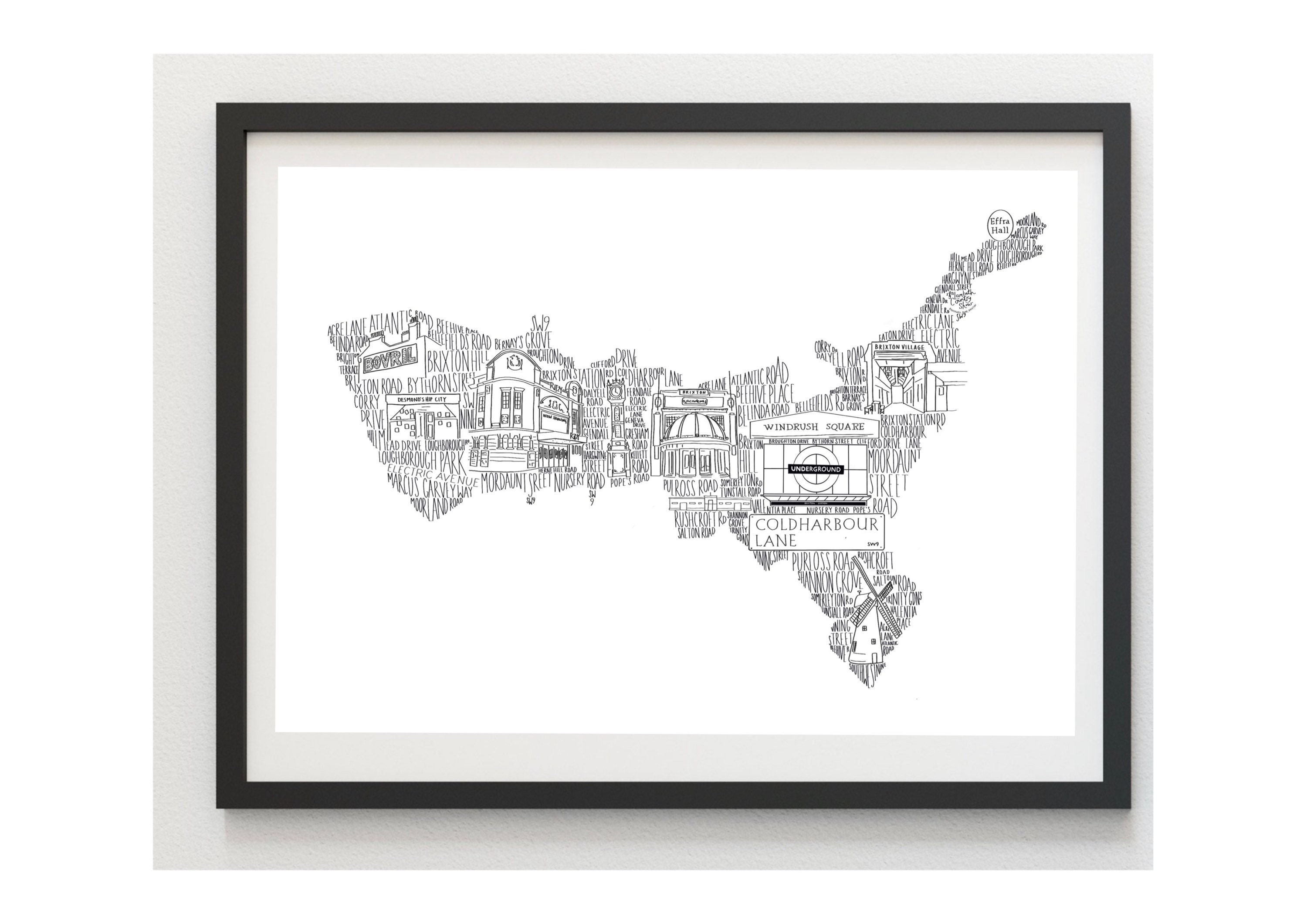 BRIXTON PRINT • New Home Gift • House Warming Gift • Monochrome Print• Home Print• London Black and White Print• Map Print • First Home