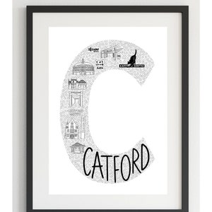 Geschenk für neues Zuhause • Einweihungsgeschenk • Catford Druck • Monochromer Druck • Zuhause Druck • London Schwarz-Weiß Druck • Stadtplan Druck • Erstes Zuhause