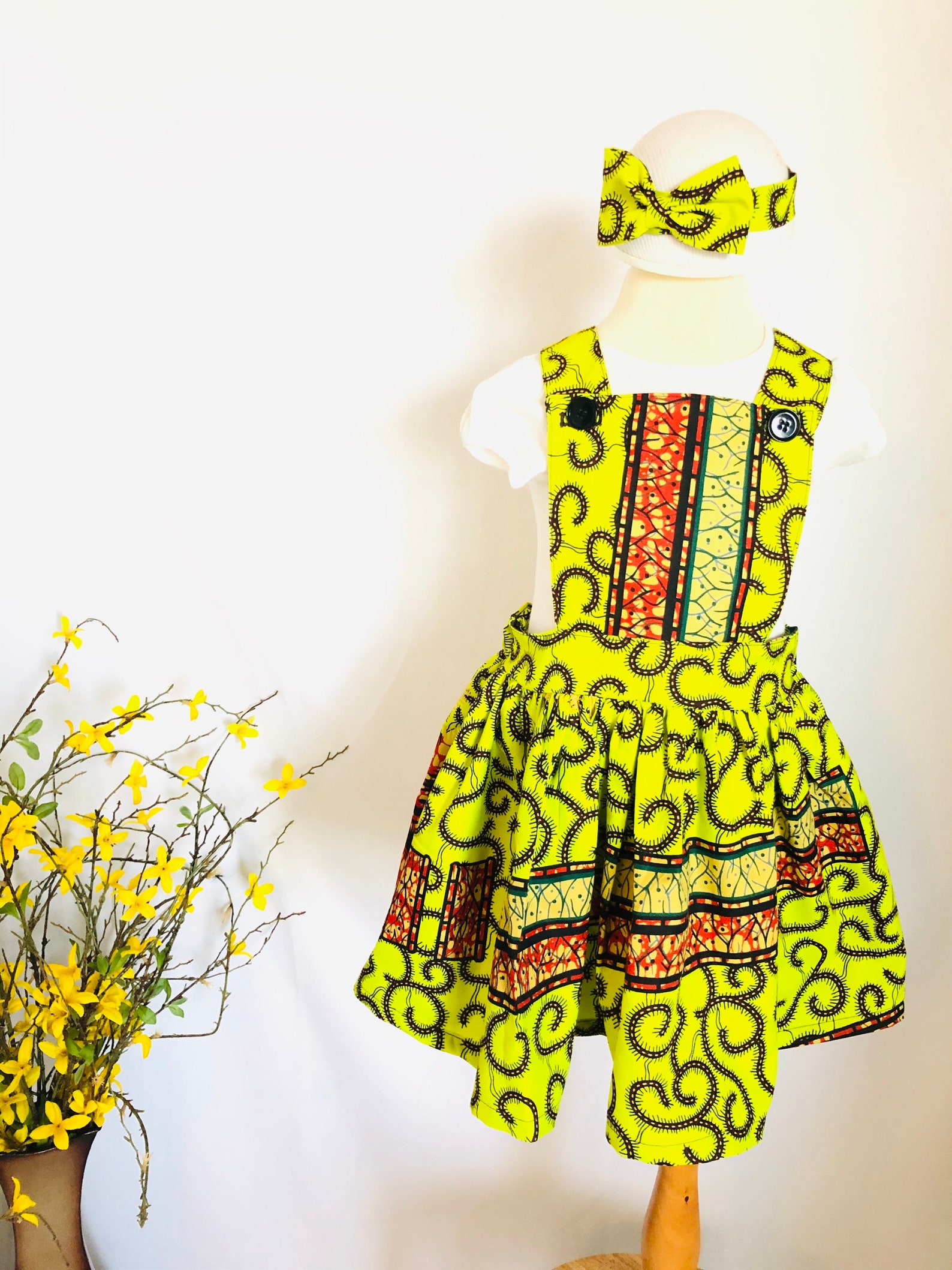 Girls Pinafore dress with head band African Print pinafore Etsy