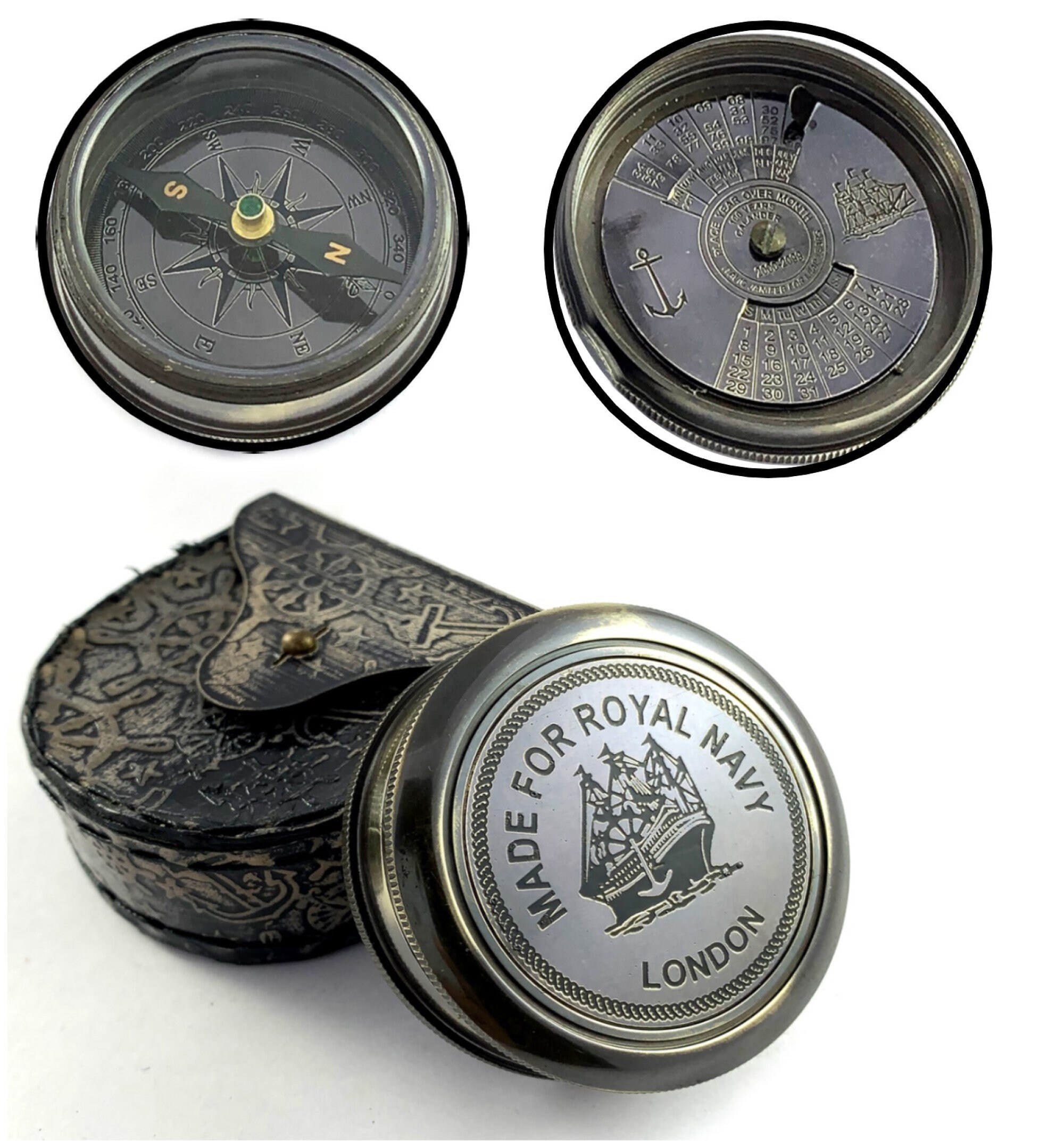 Pocket Compasses Antique Brass With Grey Case Engraved Made Etsy